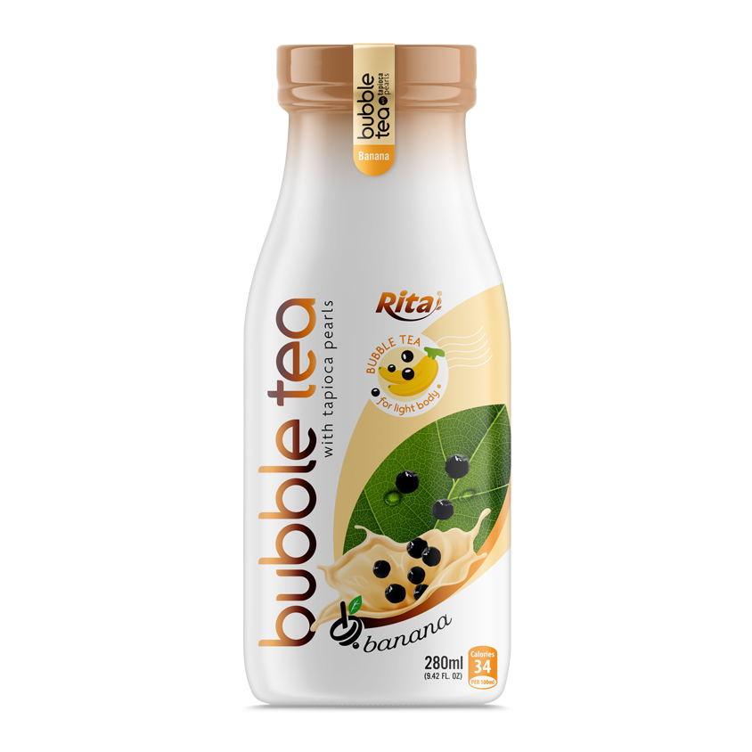 Glass bottle 280ml Bubble Tea with tapioca pearls and banana